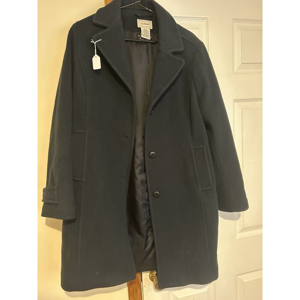 LL Bean Bellandi 100% Wool Blue Coat Jacket Womens Sz Large (14) Italy Wool